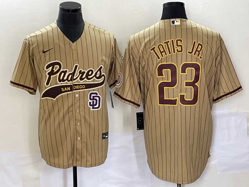 Men%27s San Diego Padres #23 Fernando Tatis Jr Tan NEW 2023 Cool Base Stitched Jersey